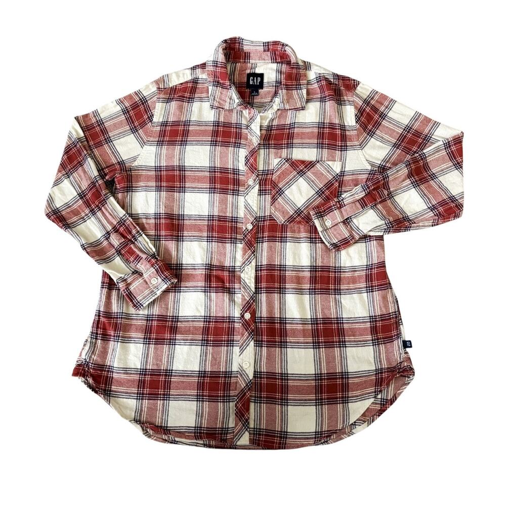 Gap Dark Red Checkered Flannel Button-Down Womens Size L